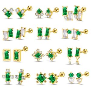 2022 New Emerald Diamond CZ Stainless Steel Earrings Fashion Ear Studs for Women Ear Bone Nail Titanium Steel Ear Pin