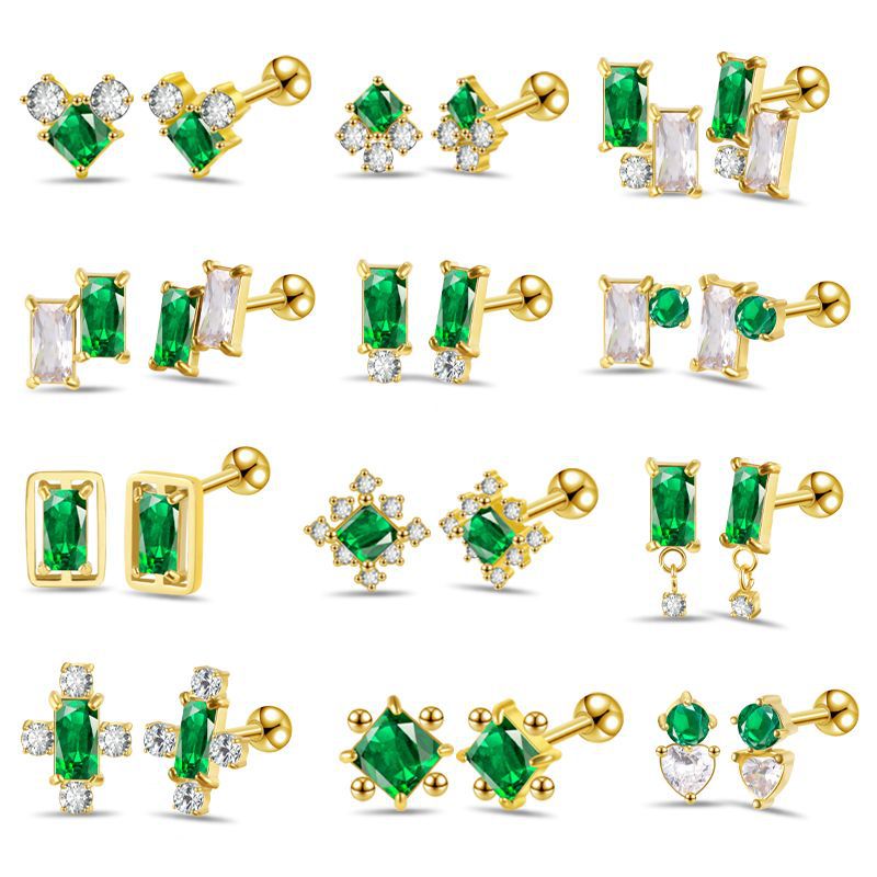 2022 New Emerald Diamond CZ Stainless Steel Earrings Fashion Ear Studs for Women Ear Bone Nail Titanium Steel Ear Pin - Image 2