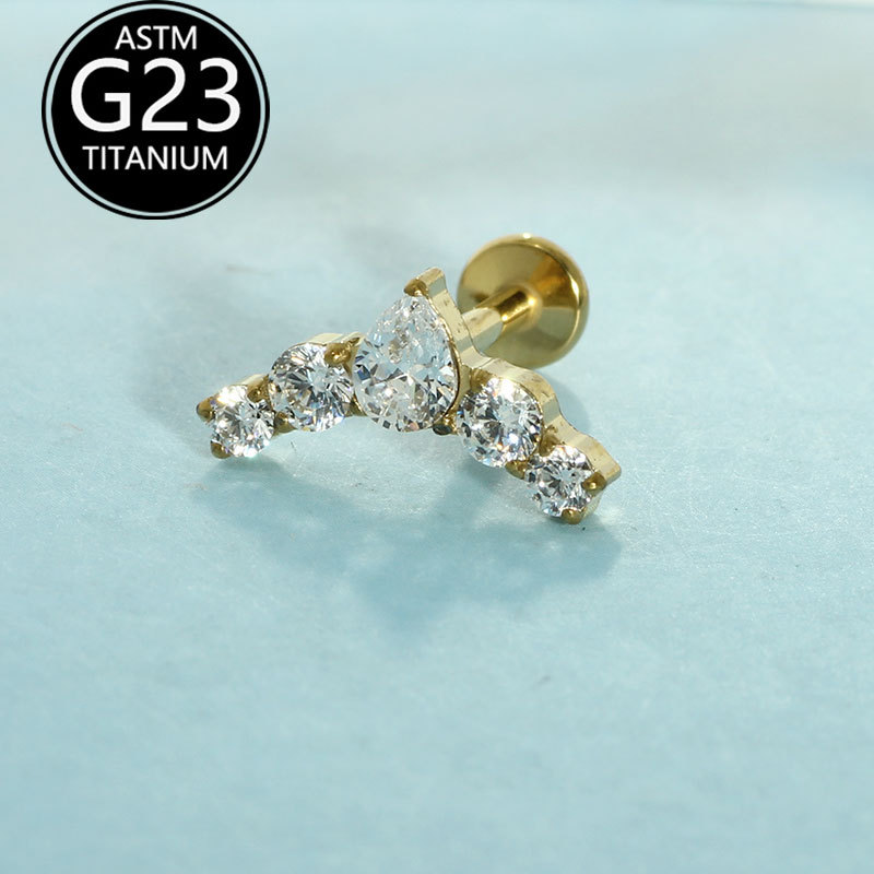 G23 Titanium Crown CZ Lip Piercing Jewelry - Water Drop Stud for Ear Cartilage, Labret, Helix, Tragus - Image 5