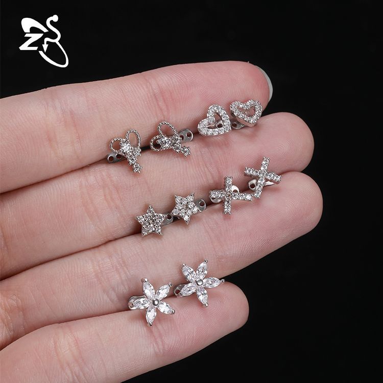 Geometric 316L Stainless Steel Dermal Anchor Piercing Jewelry with Cubic Zirconia - Exaggerated Buried Nail for Women - Image 4