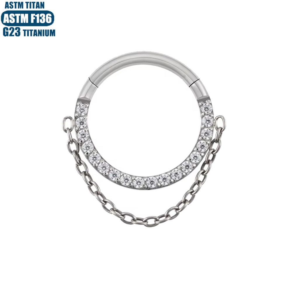 G23 Titanium Hinge Nose Ring Zircon Chain Earrings Seamless Open Ring Diaphragm Perforated Cartilage Ring - Image 2