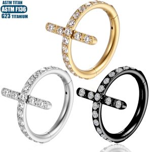 F136 Titanium Nose Ring Seamless Cross Zircon Piercing Jewelry Septum Ring Rose Gold