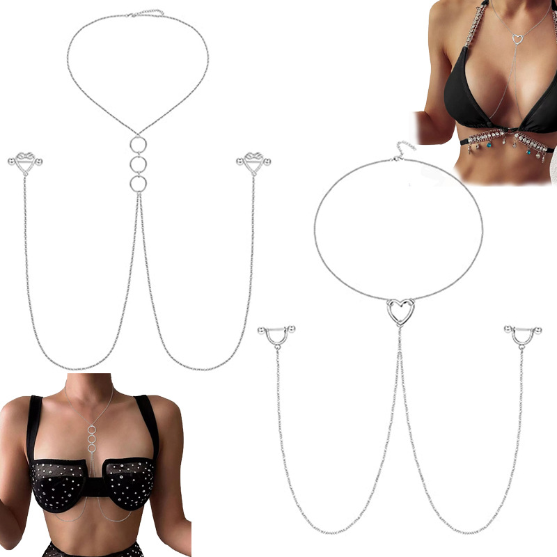 2025 Amazon Tassel Nipple Chain Rhinestone Necklace Body Chain Chest Chain Women's Sexy Accessories - Image 5