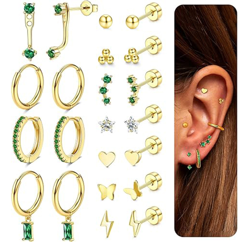 Trendy Real Gold Stainless Steel Electroplated Green Zircon Earrings Set for Women and Men - Image 5