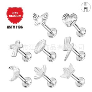 F136 Titanium Butterfly Love Leaf Stud Ear Bone Cartilage Earring Lip Nose Body Piercing Jewelry