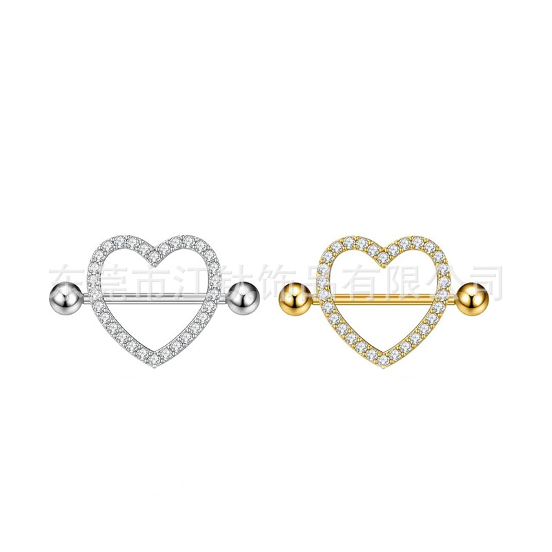 G23 Titanium Heart Breast Ring – Gold & White Zirconia Body Piercing Jewelry Custom Design - Image 5