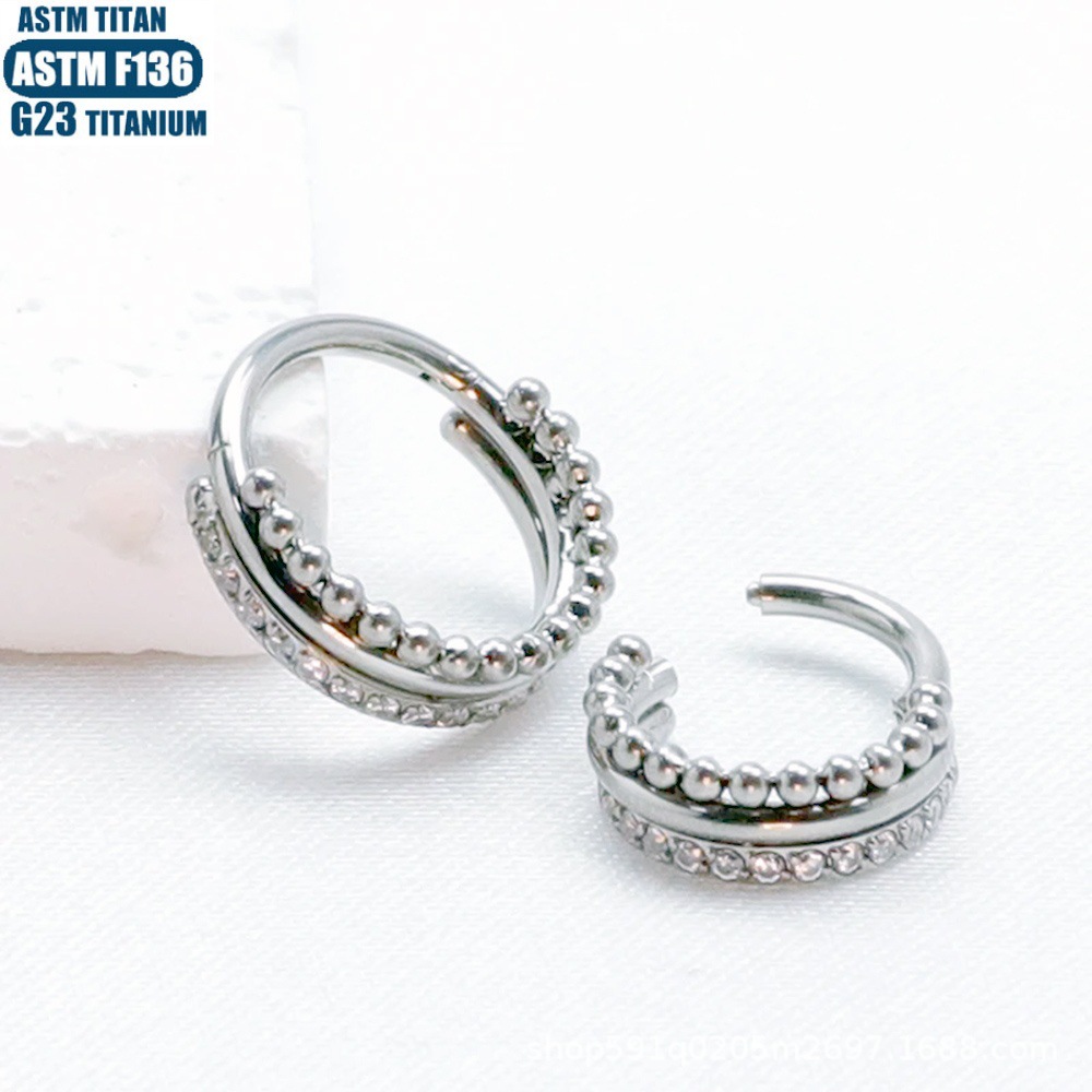 Nose Titanium Alloy Side Zircon Welded Beads Seamless Open Ring Piercing Jewelry Nose Ring Earrings Ear Bone Ring - Image 3