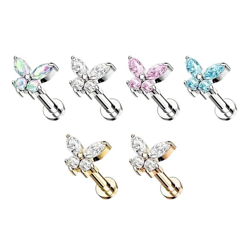 F136 Titanium Zircon G23 Titanium Alloy Butterfly Ear Stud Lip Piercing Jewelry Wholesale - Image 5
