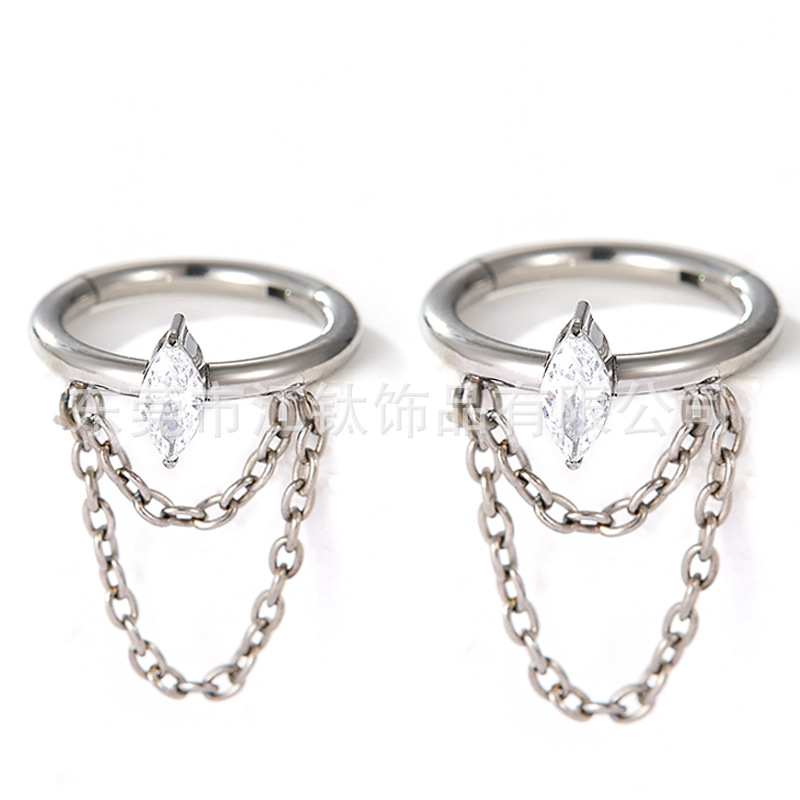 Jiangtitanium F136 Titanium Nose Ring Horse Eye Double Chain Cross-Border G23 Titanium Alloy Body Piercing Jewelry Earrings - Image 2