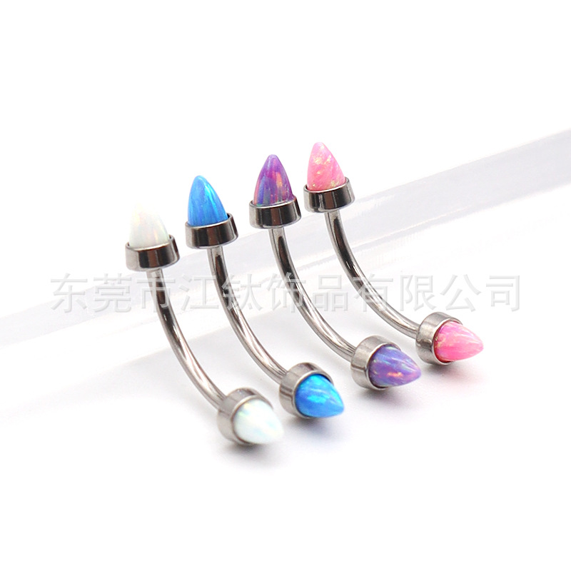 F136 Opal Pointed Eyebrow Barbell Internally Threaded G23 Titanium Body Piercing Jewelry - Image 2