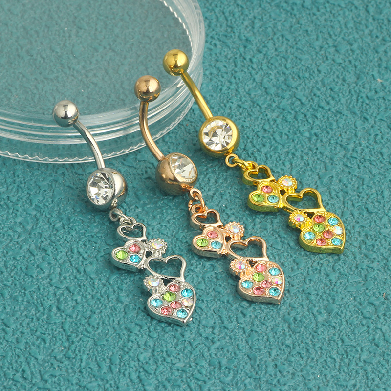New Color Love Heart Navel Ring Stainless Steel Dangle Belly Button Piercing Jewelry Wholesale - Image 5