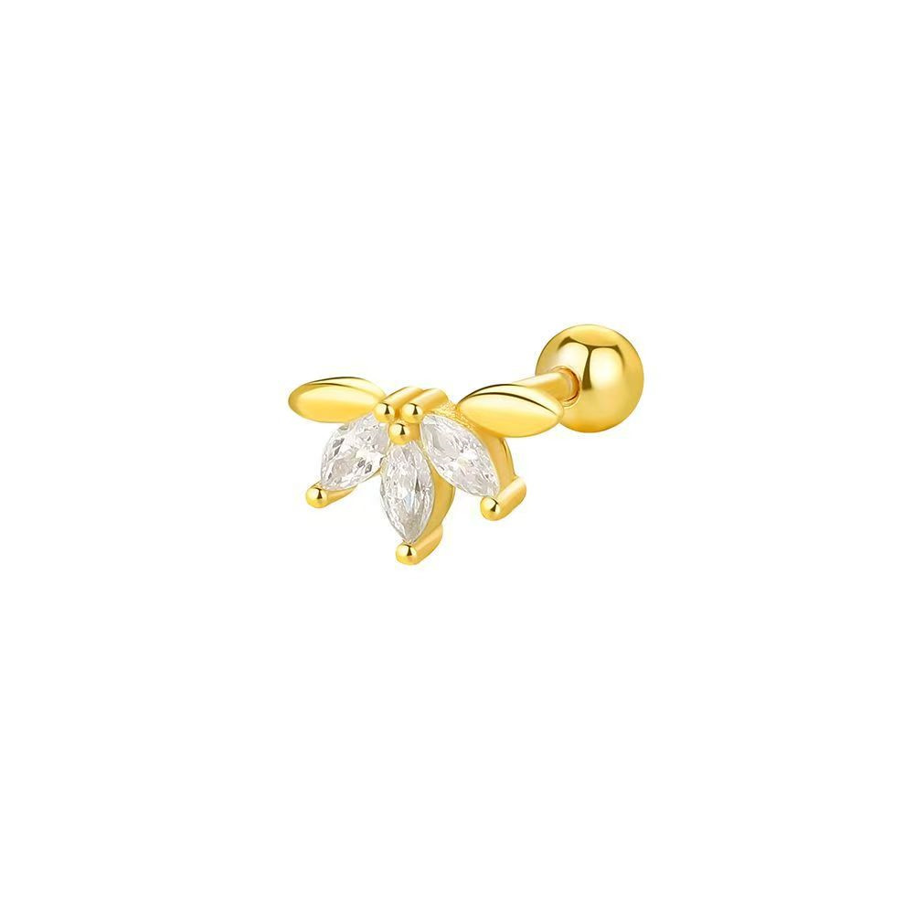 Cross-Border Hot-Selling Ear Bone Nails Real Gold 18K Marquise Geometric Diamond Cartilage Threaded Piercing Small Versatile Earrings - Image 2