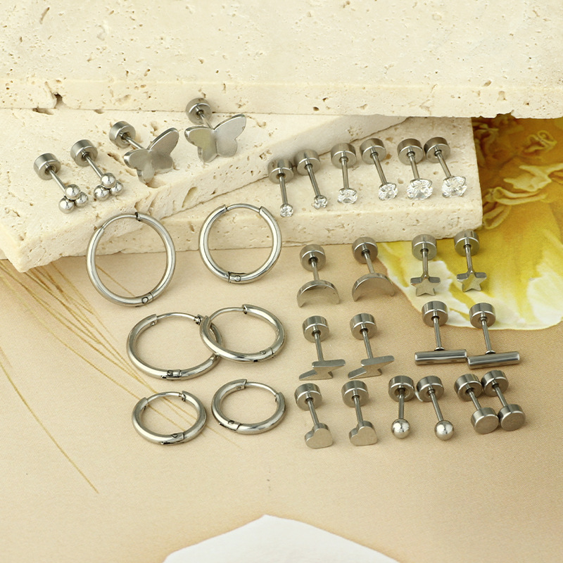 Fashion Gold Stainless Steel Earrings Set Flower CZ Geometric Dangle Earrings for Women Wholesale - Image 4