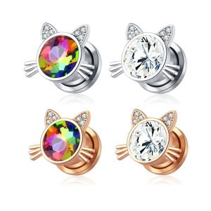 Cross-border Stainless Steel Cat Head Piercing Ear Hole Tool Punk Crystal Earrings