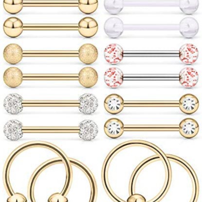 Amazon Suit Body Piercing Jewelry Stainless Steel Tongue Ring Nipple Ring Nail Set - Image 5