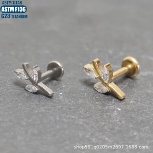 G23 Titanium Flower Lip Stud Spiral Inner Thread Diamond CZ Earring Piercing Jewelry Lip Ring