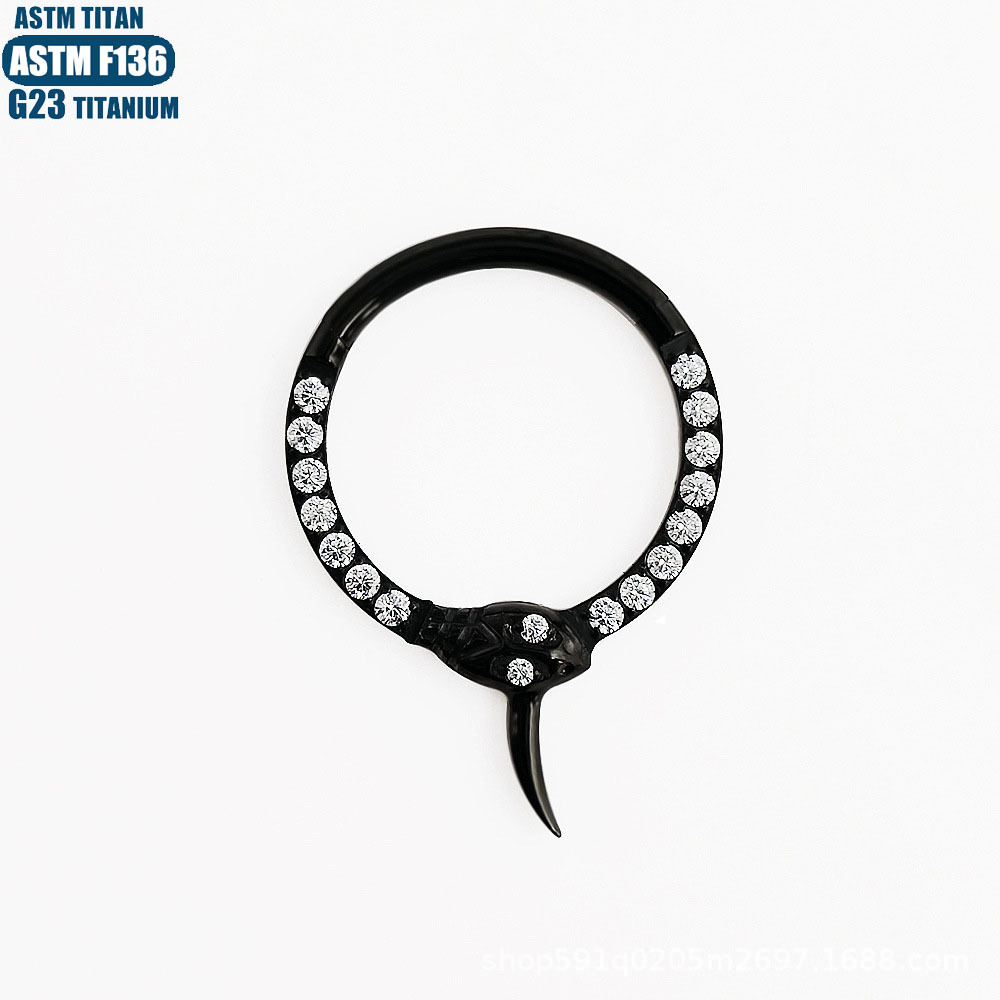 F136 Titanium Alloy Seamless Hinge Nose Ring Septum Ring Body Piercing Jewelry with Zircon - Image 3