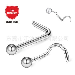 G23 Titanium Nose Stud L-Shaped Nose Ring with Ball - ASTM F136 Body Piercing Jewelry for Women Men