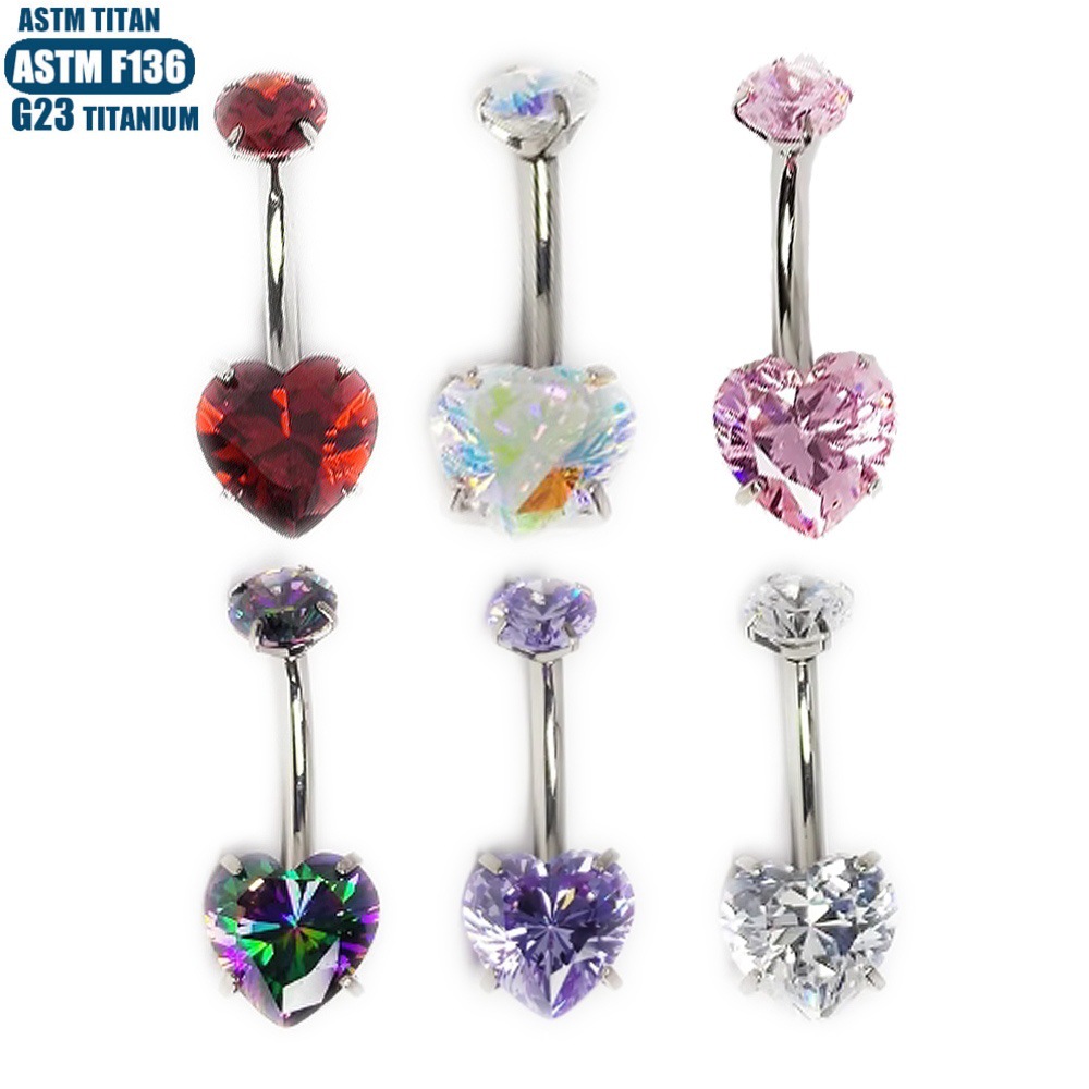F136 Titanium Alloy Heart Zircon Claw Set Belly Button Ring Internally Threaded Spiral Piercing Jewelry - Image 4
