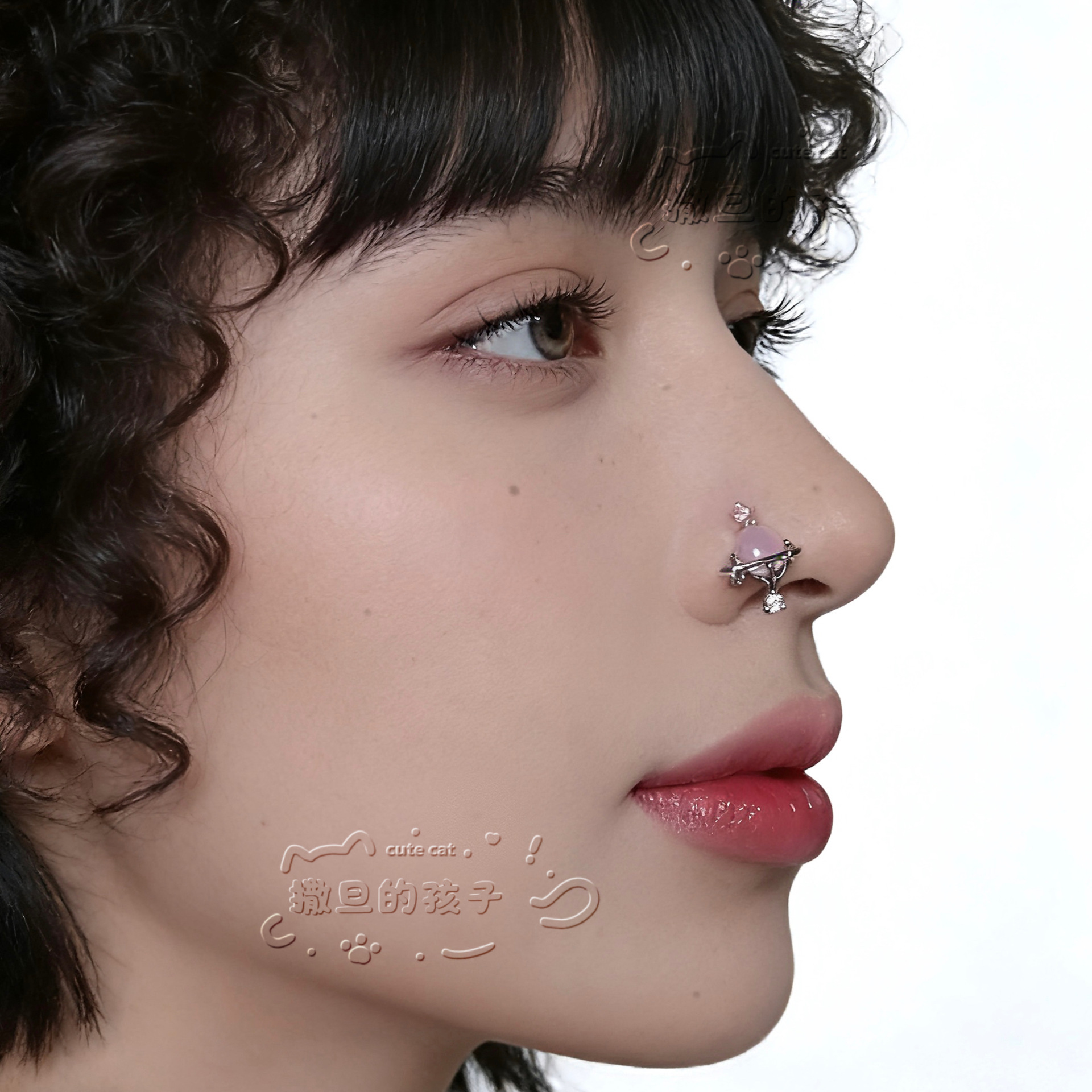 Satan's Child Peach Drunk Muse Nose Stud Sparkling Diamond Nose Ring 0.8mm Titanium Steel - Image 3
