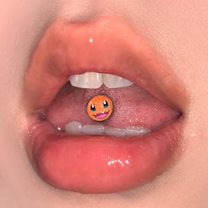 Cartoon Pokémon Tongue Ring Titanium Steel External Thread Tongue Barbell Piercing Jewelry, Drinkable Nail Design, Cute Bulbasaur Color