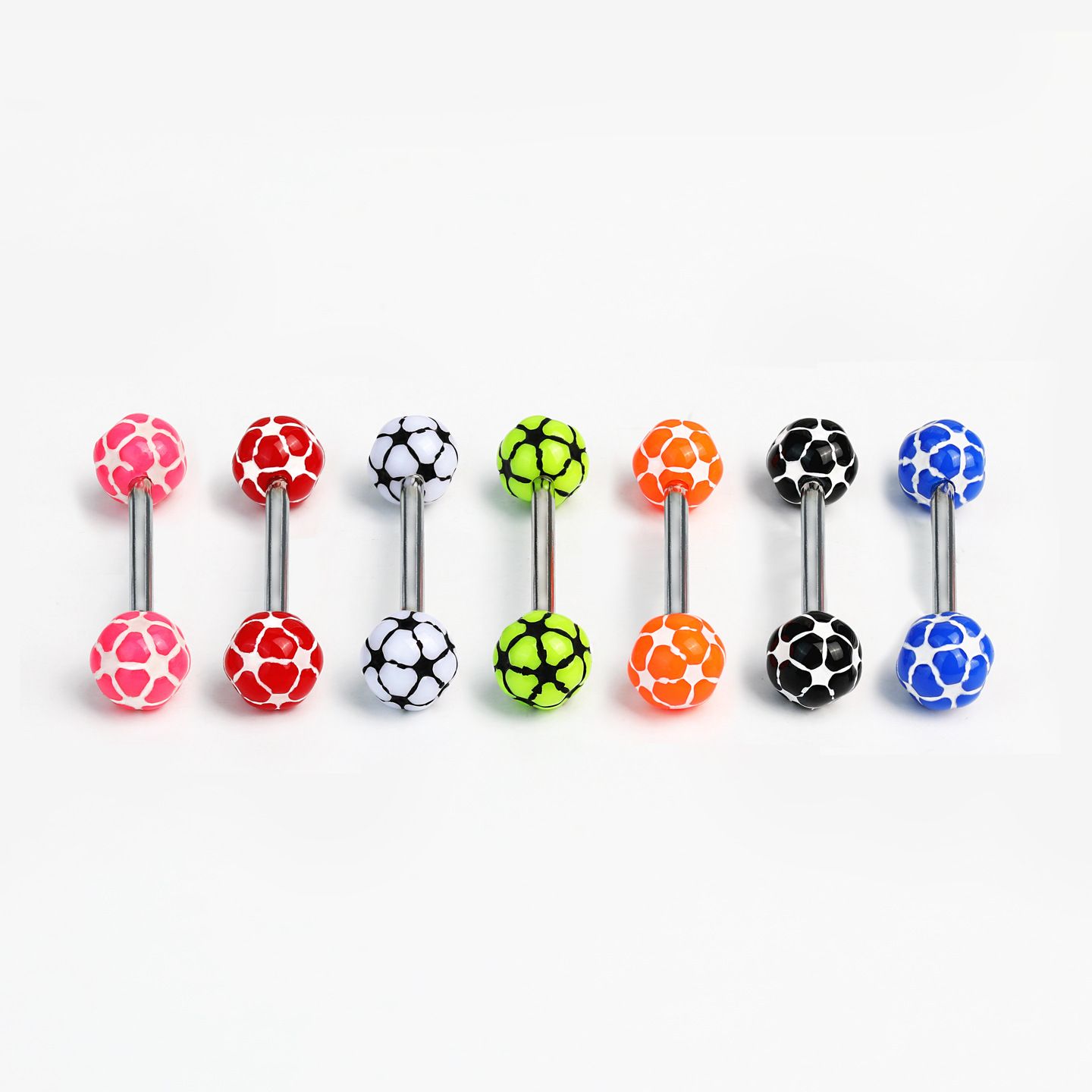 7-Color Contrast Football Tongue Barbell 20mm Length 1.6mm Thick Titanium Steel Externally Threaded Tongue Piercing Jewelry Wholesale - Image 5