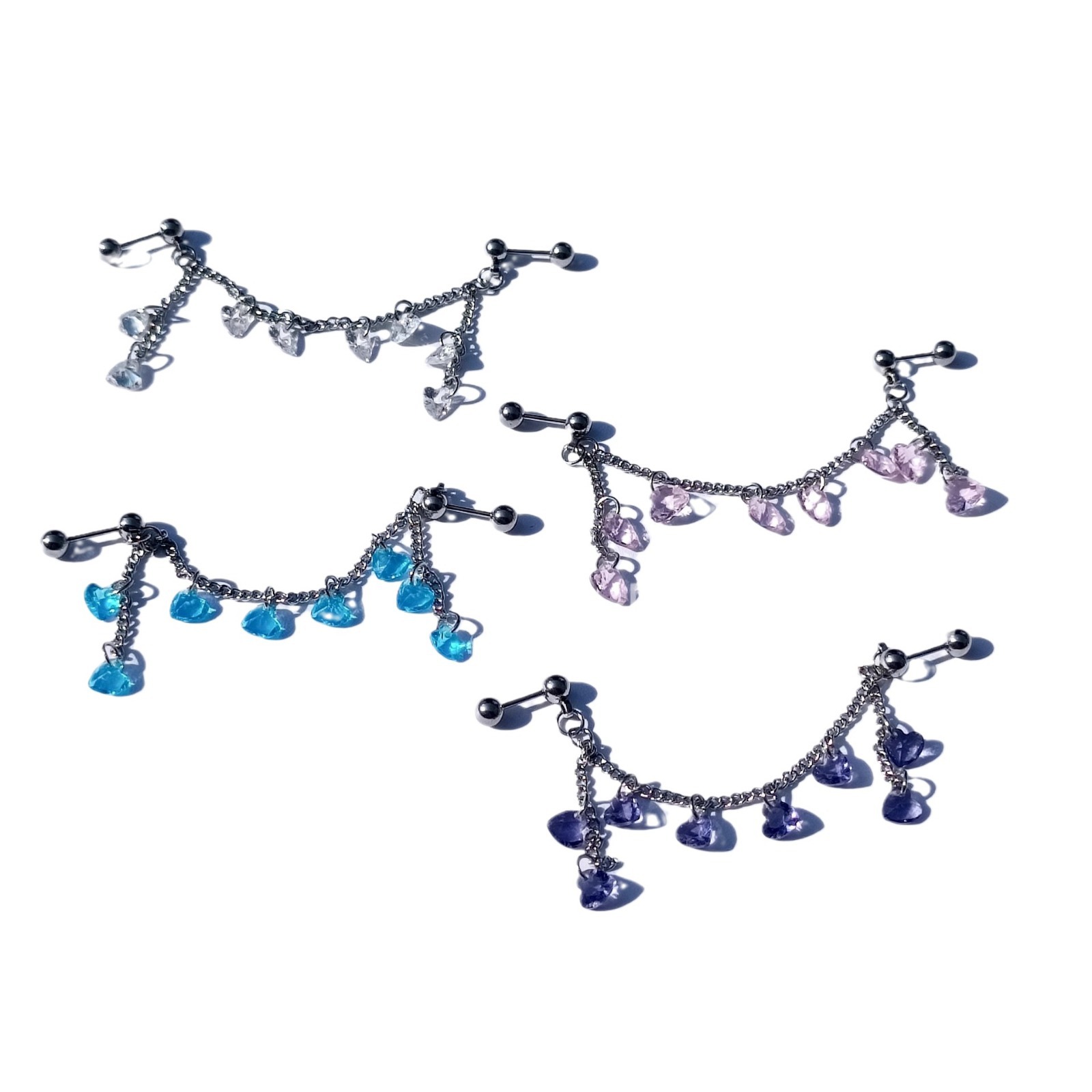 Love Heart Zircon Chain Double Ear Bone Earrings Titanium Steel Sweet Cool Style Earrings - Image 5