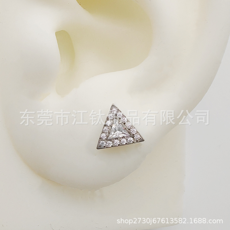 G23 Titanium Ear Cartilage Stud Triangular Inlaid Zircon Ear Piercing Jewelry - Image 4