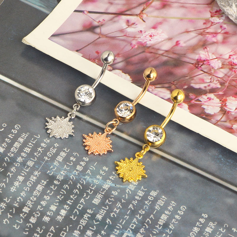 Awn Star Navel Ring Belly Button Ring Piercing Jewelry Stainless Steel Rose Gold Flower Geometric - Image 3