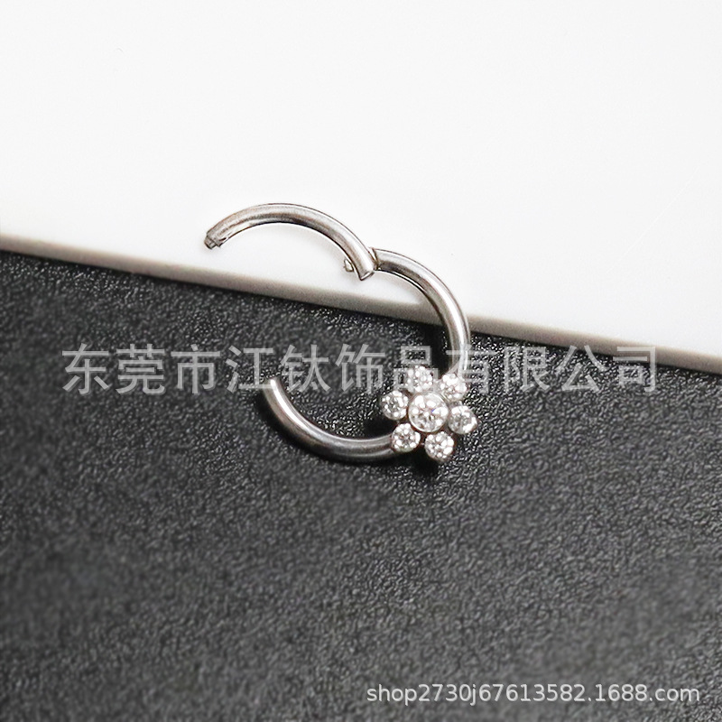 F136 Titanium Closed Ring Inlaid 5A Zircon Plum Blossom Nose Ring G23 Titanium Alloy Body Piercing Jewelry - Image 4