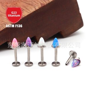 G23 Titanium Opal Lip Labret Stud with Wave Cone Design - Body Piercing Jewelry