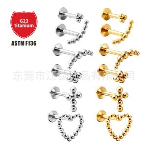 ASTM F136 Titanium Alloy Heart Cross Crescent Ball Ear Stud - G23 Titanium Cartilage Earring