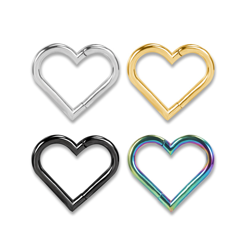 Rose Gold Heart Nose Ring 316L Stainless Steel Hoop 1.2mmx10mm Nose Piercing Jewelry - Image 2