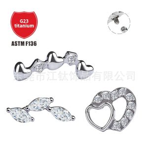 Heart-Shaped Titanium Alloy Ear Stud with Zircon - G23 ASTM F136 Body Piercing Jewelry