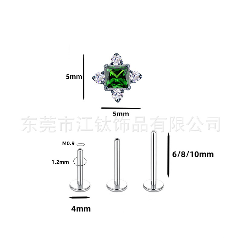 G23 Titanium Ear Bone Nail Square Inlaid Zircon Stud - ASTM F136 Cartilage Earring for Women Men - Image 5