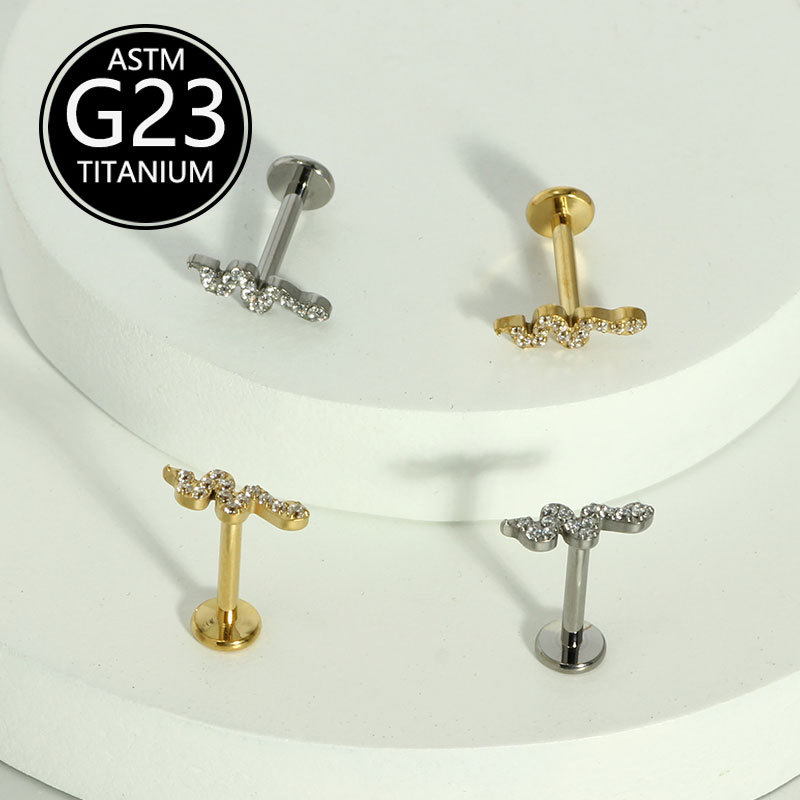 F136 Titanium Lip Piercing Jewelry G23 Flat Bottom Zircon Bone Nail Nose Stud Snake Style Elegant Wholesale - Image 2