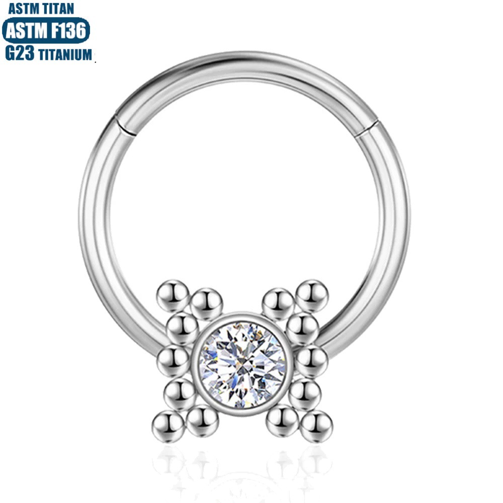 G23 Titanium Perforated Nose Ring Bead Cluster Zircon Earrings Seamless Open Ring Nasal Septum Ring Ear Bone Ring - Image 2