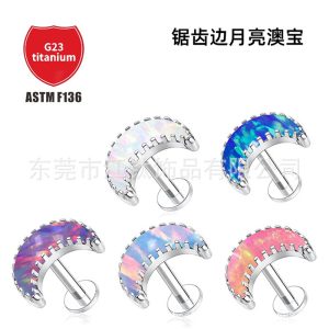 Moon Opal Serrated Edge Cartilage Earring G23 Titanium Alloy Body Piercing Jewelry for Men Women