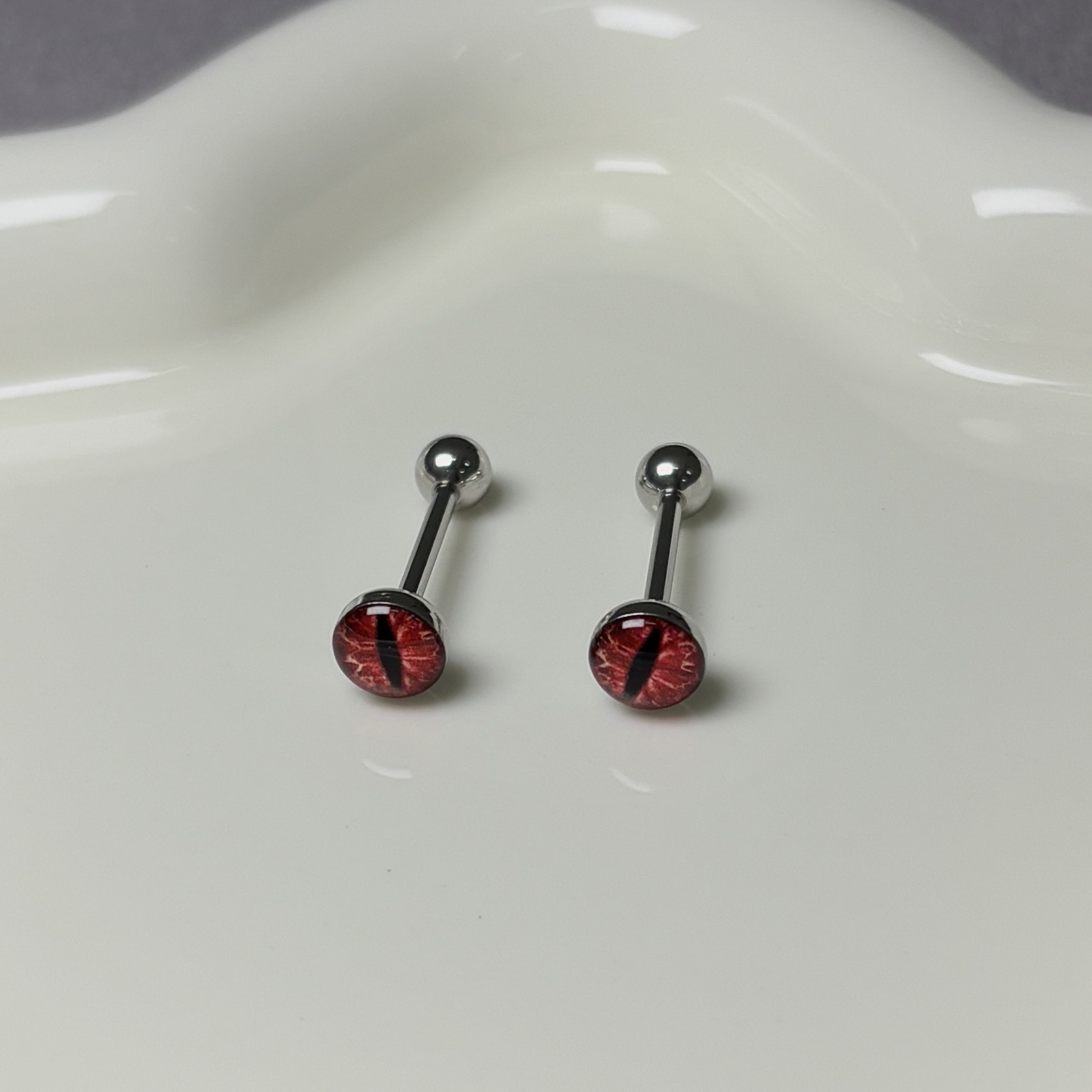 Red Cat Eye Tongue Nail Steel Titanium External Thread Tongue Barbell Body Piercing Jewelry Wholesale - Image 3