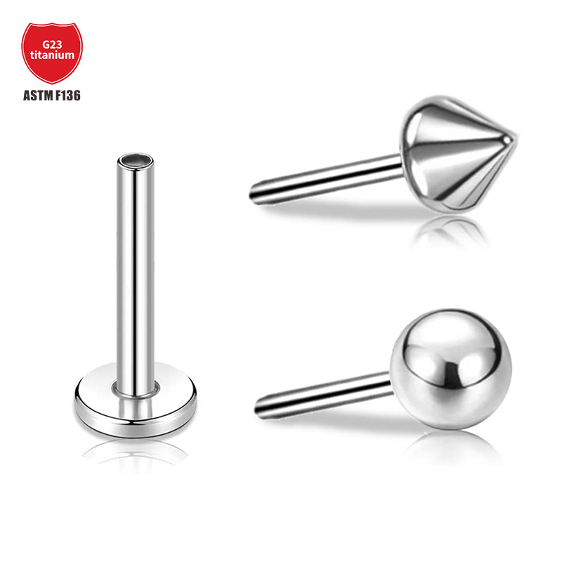 G23 Titanium Threadless Labret Stud Earring - 0.8x12mm Round Ball Cartilage Stud - Image 3