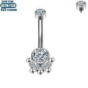 Women's Sexy Navel Ring F136 Titanium Navel Piercing Ball Zircon Inner Spiral Body Jewelry
