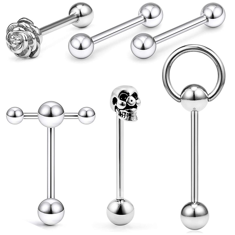 Stainless Steel Classic Tongue Stud 6 Piece Set Amazon Hot Selling Straight Rod Mixed 5 Color Optional Tongue Ring Piercing Jewelry - Image 2