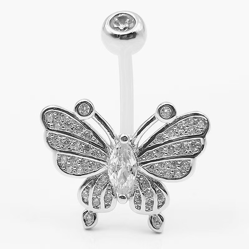 Gold Butterfly Belly Ring Stainless Steel Micro-Inlaid Zircon Belly Button Piercing Jewelry - Image 4