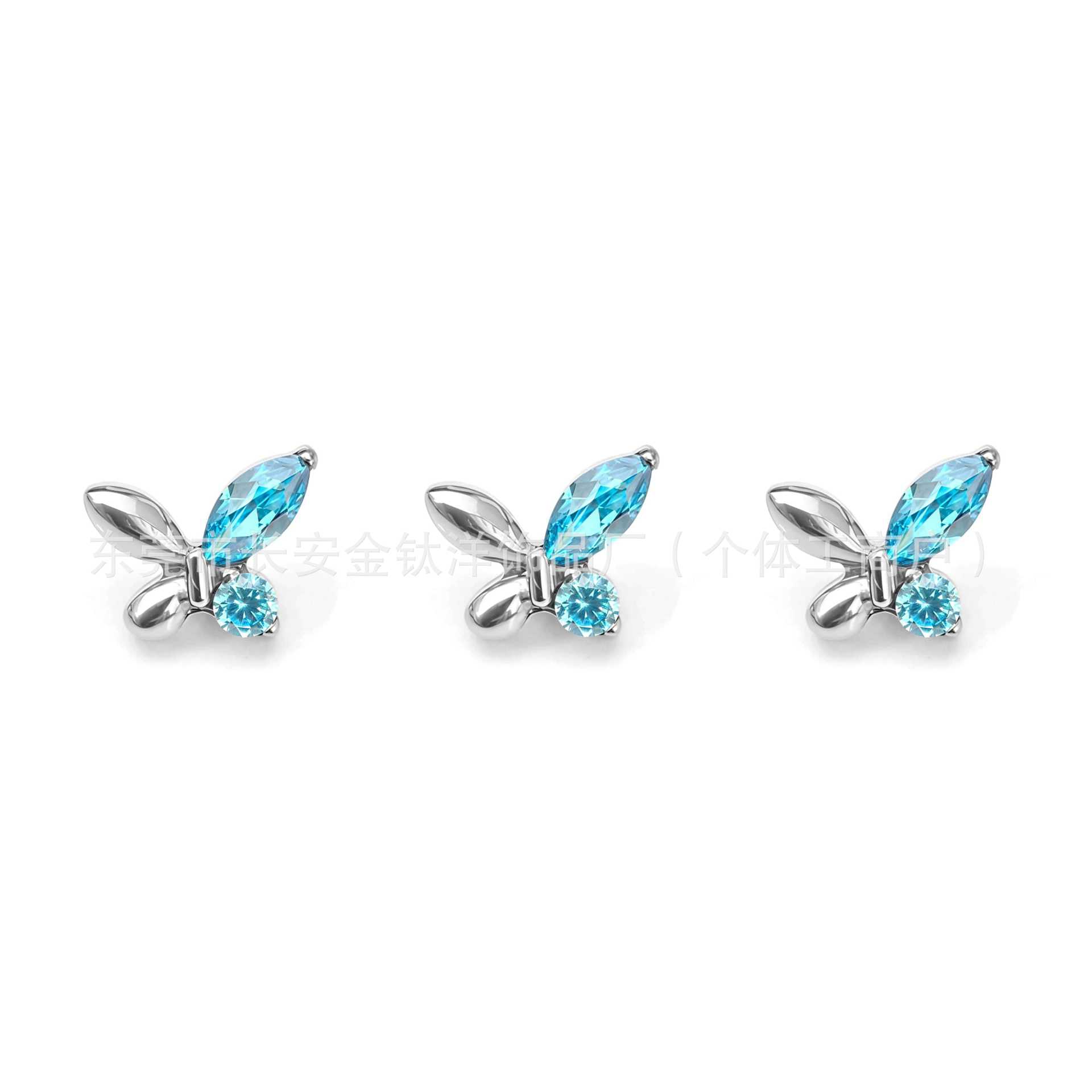 F136 Titanium Butterfly Marquise CZ Lip Piercing Labret Stud Ear Cartilage Stud Body Jewelry - Image 4