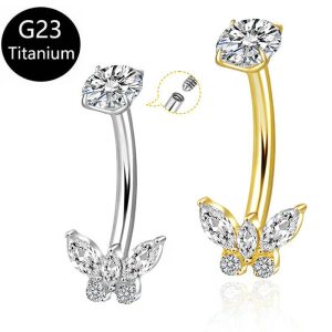 G23 Titanium Navel Ring Butterfly-Shaped Belly Button Ring 14G Internal Thread Curved Barbell