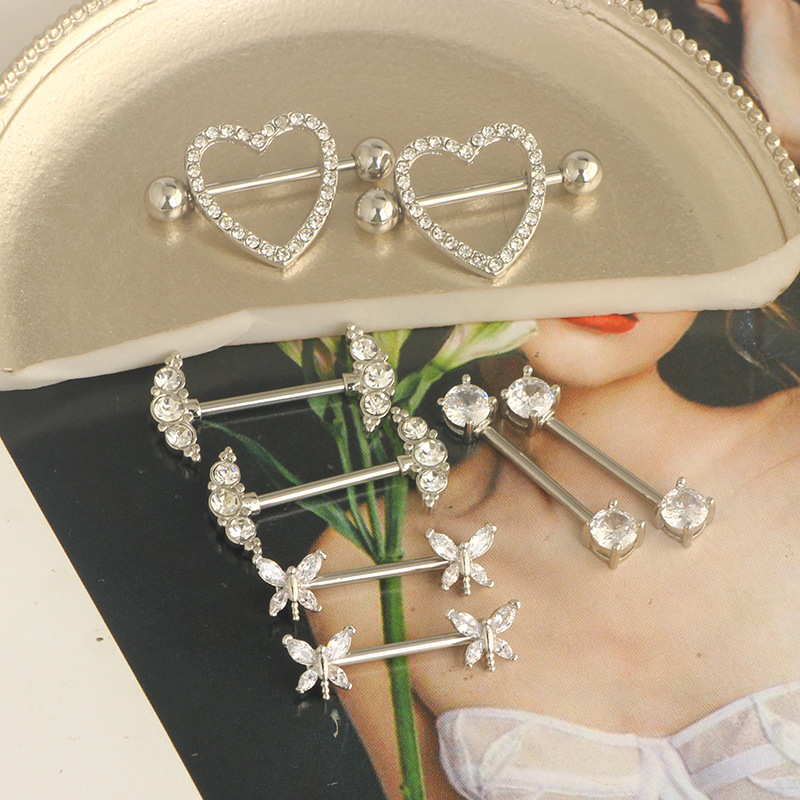 Stainless Steel Nipple Ring Set 4 Pairs Zircon Nipple Nail Tongue Nail Piercing Jewelry - Image 2
