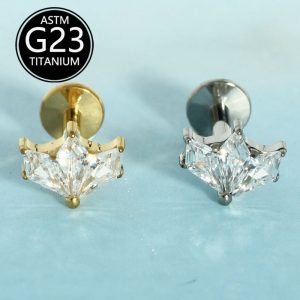 G23 Titanium Lip Piercing Jewelry with Zircon - Leaf Labret Stud Ear Bone Nail New Style
