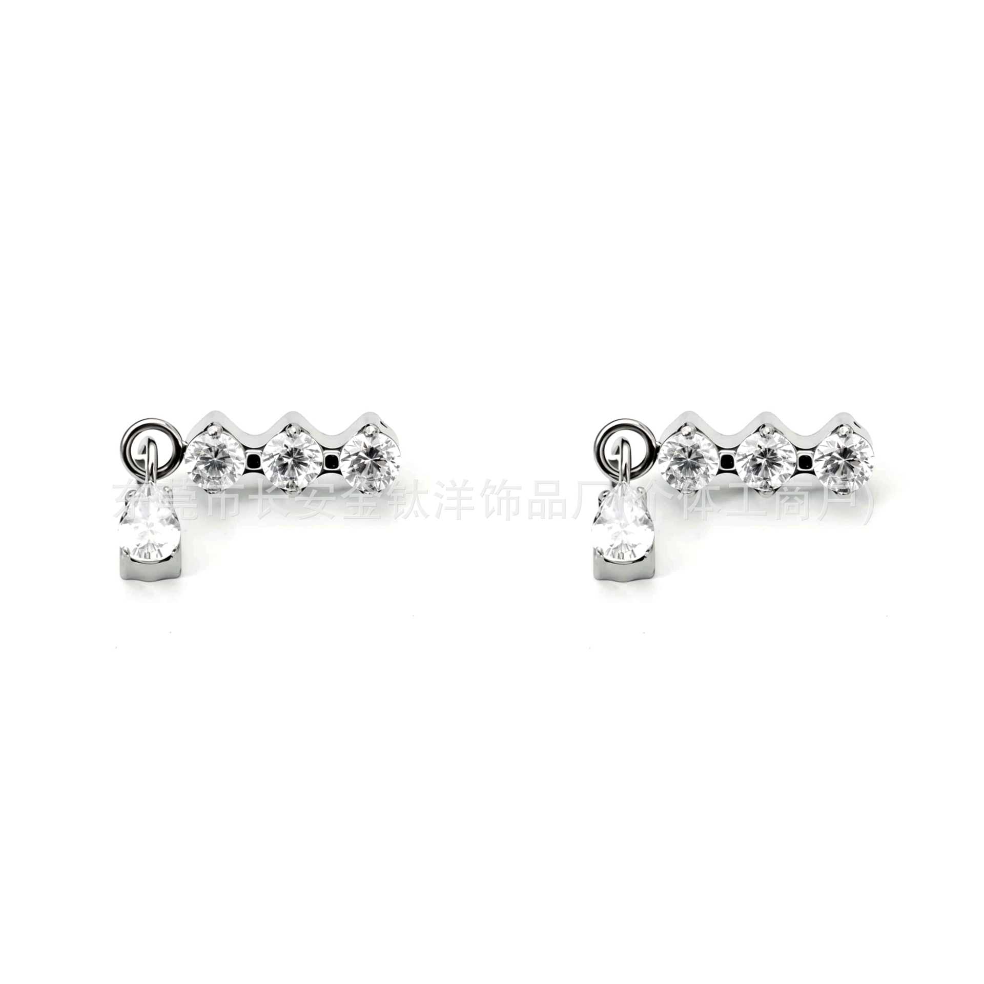 F136 Titanium Triple Zircon Water Drop Pendant Earrings, Ear Bone Studs, Ear Canal Studs, G23 Titanium Alloy Body Piercing Jewelry - Image 2