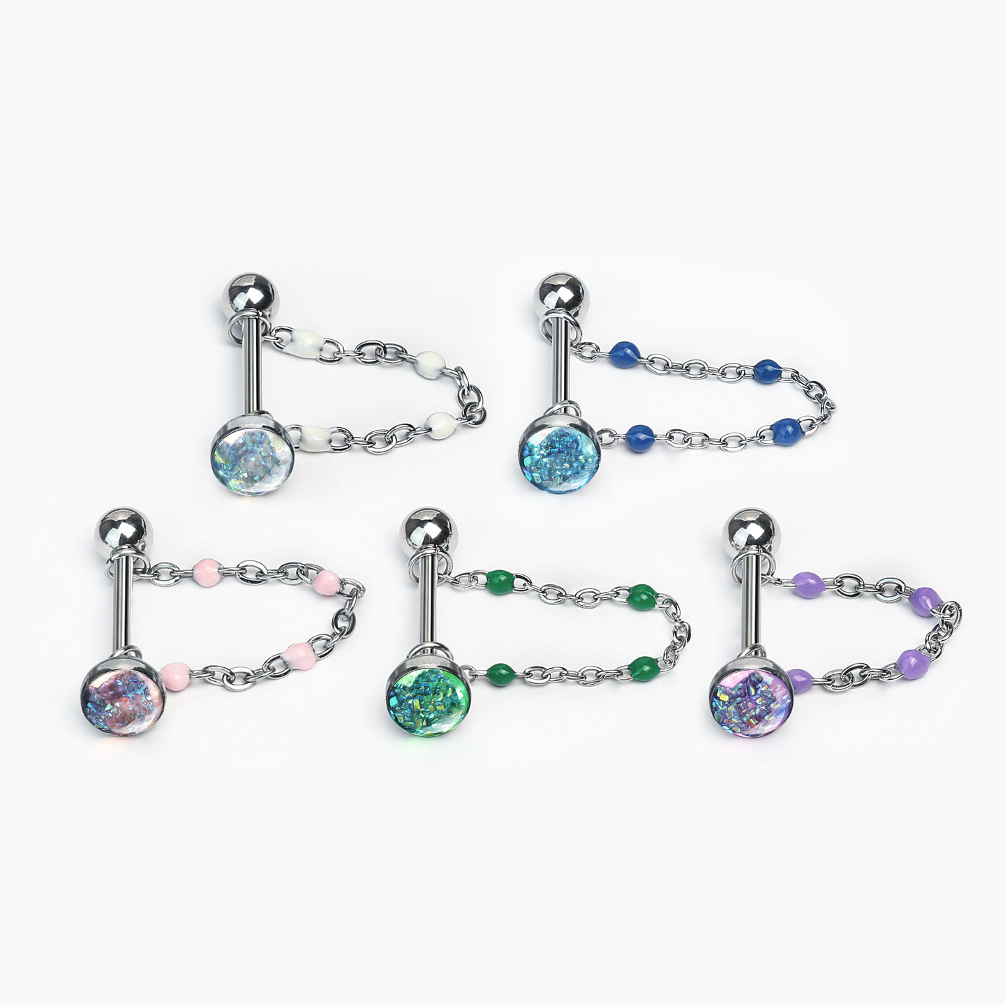 Green Diamond-Studded Chain Tongue Ring, Removable Sparkling Barbell, Hot Girl Style Sweet and Cool Piercing Jewelry, Wholesale - Image 5