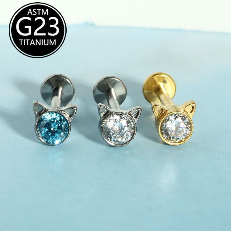 G23 Titanium Little Devil Cat Zircon Ear Cartilage Stud Internal Thread Piercing Jewelry - Image 3